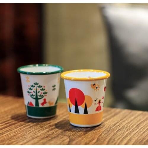 Shepherd boy and kiss green orange cartoon enamel office coffee mug mouthwash cup thickened juice cup milk cup