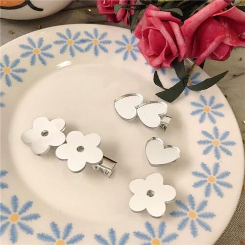 Mirror Flower Hairpin Girl Bangs Clip Duckbill Clip Barrette Sweet Versatile Hairpin Reflective Metal HairClip Hair Accessories