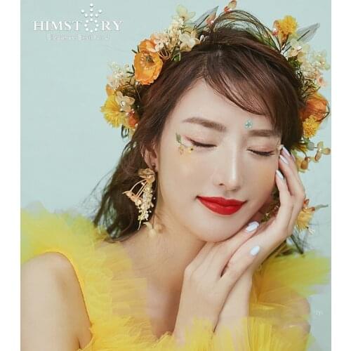 HIMSTORY Princess Wedding Hairband Ladies Seaside Flower Wreath Headwear Fashion Ornage Color Floral Hair Accessories