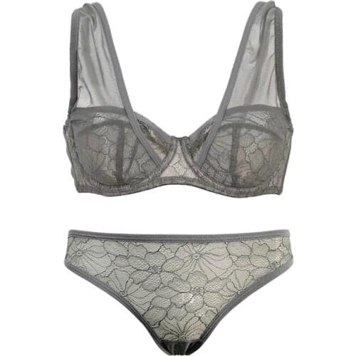 Womens Sexy See Through Underwear Lady Black Lace Ultra-thin Bra Set Wire Free Plus Size Bras