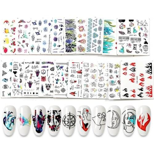 1Set Flowers Nail Art Stickers Human Face Water Transfer Decals Sliders Abstract Art Design Tattoo Accessories Manicure
