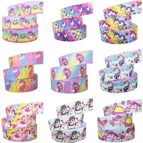 10Yard 25mm Unicorn Grosgrain Ribbon Printed Rainbow Star Ribbon For DIY Hairbows Accessory Gift Wrapping Wedding Party Decor