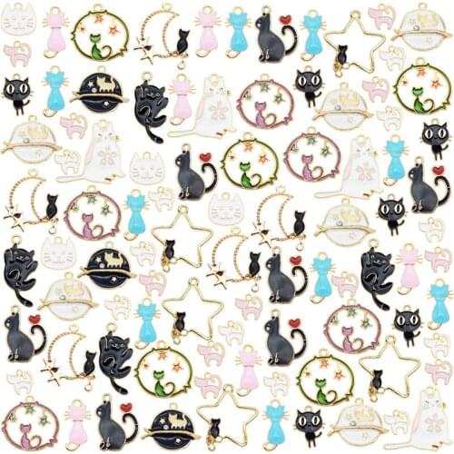 Julie Wang 15PCS Enamel Cat Charms Mixed Styles Alloy Animal Pendants Bracelet Earrings Jewelry Making Accessory