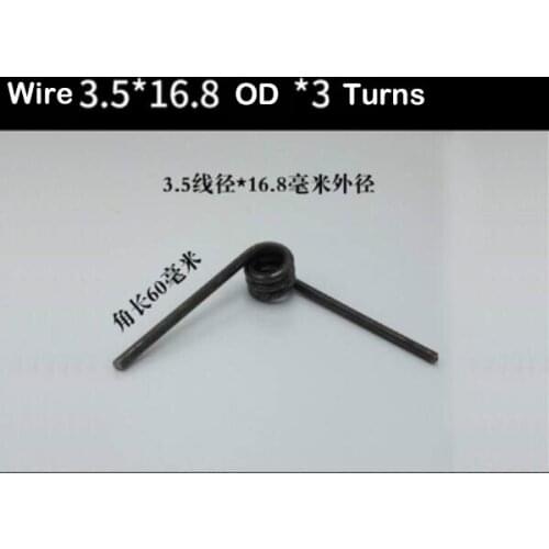 2pcs 3.5mm wire diameter torsion spring 16.8mm OD torque 90 degrees spring steel 3 turns 60mm length