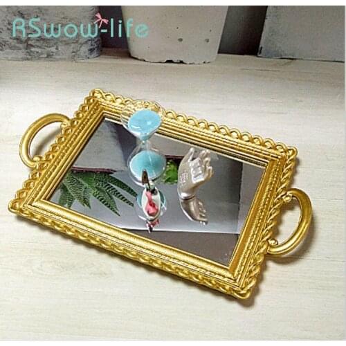 37*22cm Creative Golden Resin Trays Ladies Jewelry Cosmetic Storage Tray Home Decoration Trays Serving Tray For Kitchen Storage