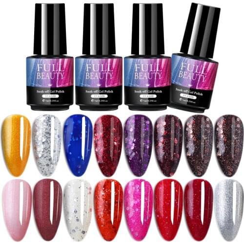 7ML Holographic UV Gel Polish Nail Glitter Sequins Long Lasting Nail Art Lacquer Red Silver Manicure Gel Varnish Flakes BE1571-1