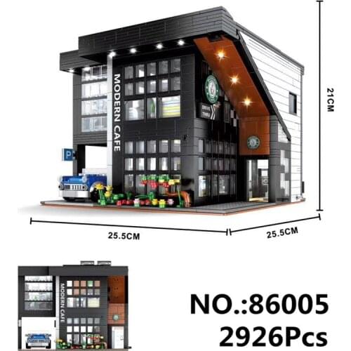 IN STOCK 86005 2926Pcs Street View Architecture Series Modern Cafe Children Assembled Building Block Christmas Toys 45635 5208