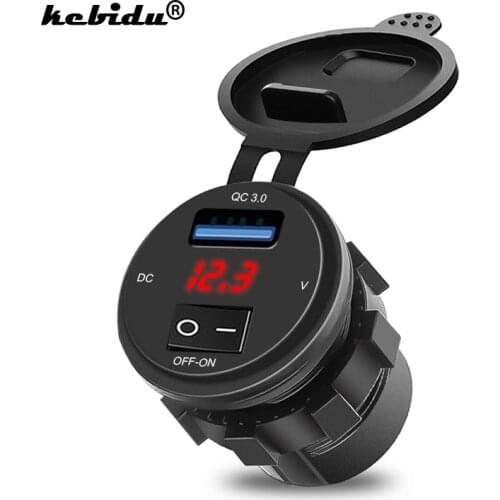 Kebidu 12V-24V QC3.0 USB Car Charger Cigarette Lighter Adapter Outlet With Power Switch For Car Truck ATV Boat Motorcycle