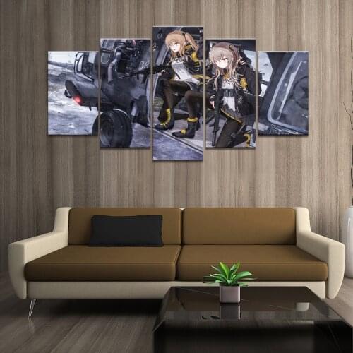 Home Decor Poster HD Pictures Prints Canvas 5 Piece Modular Girls Frontline Game Living Room Art Decorative Painting Framed