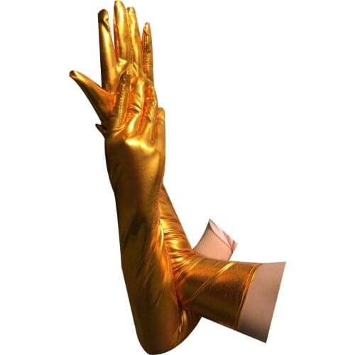 Long Opera Formal Party Yellow Gold Bridal Tension Gloves Stretchy Adult Size Evening Banquet Dance Gloves for Women ST338