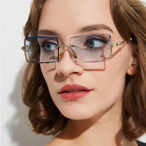 Women Rimless Rectangle Sunglasses Gradient Clear Lens Men Shades Brand Designer Square Sun Glasses UV400 Small Male Female