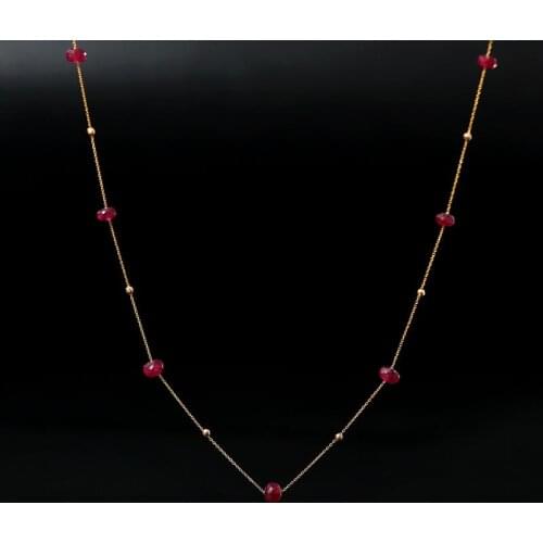 DMBS400 18K Gold Genuine Gemstones Faceted Ruby Pendant Gypsophila Necklace Clavicle Chain Necklace Genuine