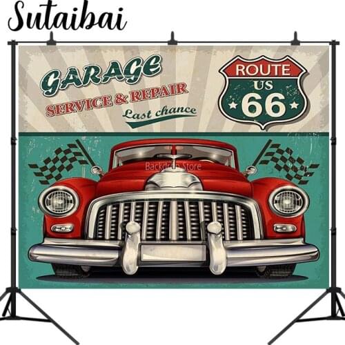 Photography Background Vintage Birthday Backdrop Garage Racing Car Party Decoration Photocall Children Bedroom Wallpaper