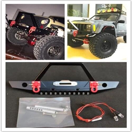 GWOLVES 1:10 Metal Front bumper Collision avoid can use winch with Trailer ring led Light for Axial SCX10 90046 RC Crawler Car