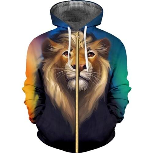 IFPD EU Size New Zipper Hoodies 3D Lion Printing Sweatshirts Plus Size 6XL Streetwear Tracksuit Animal Mens Fashion Pullover