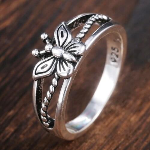CAOSHI Retro High Quality Silver Plated Finger Rings for Women Carved Butterfly Shape Hollow Out Design Band Anniversary Jewelry