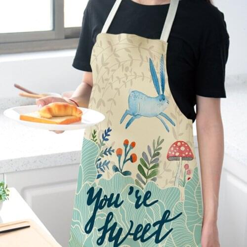 Cartoon Rabbit Printed Kitchen Apron Cotton Linen Sleeveless man women Chef Cooking Aprons Kitchen Accessories 68*55cm 0004