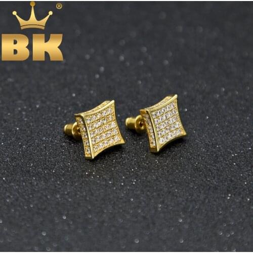 Squre Stud Earring Full Bling Clear Cubic Zirconia Earings Fashion 11mm*11mm Hiphop Luxury Gold Silver Color K-pop Jewelry