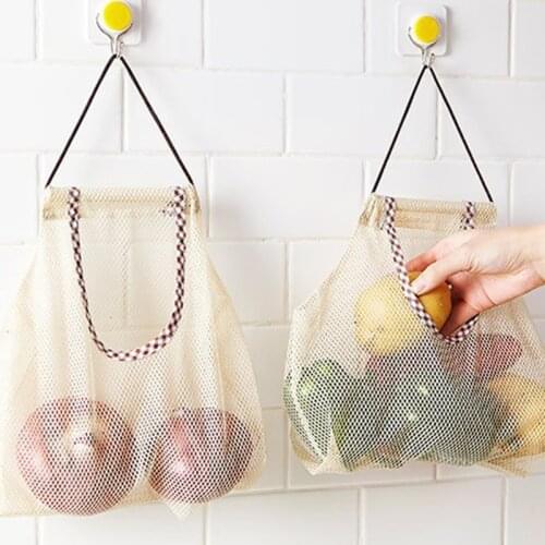 YOMDID Vegetables Fruits Storage Pouch Hangable Storage Bag Kichen Tool Reusable Vegetable Mesh Bags Practical cosas de cocina