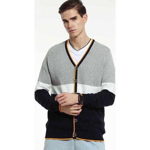 Man Cardigan Pure 100% Cotton Full Long Sleeve Navy Blue Grey Autumn Winter Knitwear Round Neck Men Sweater
