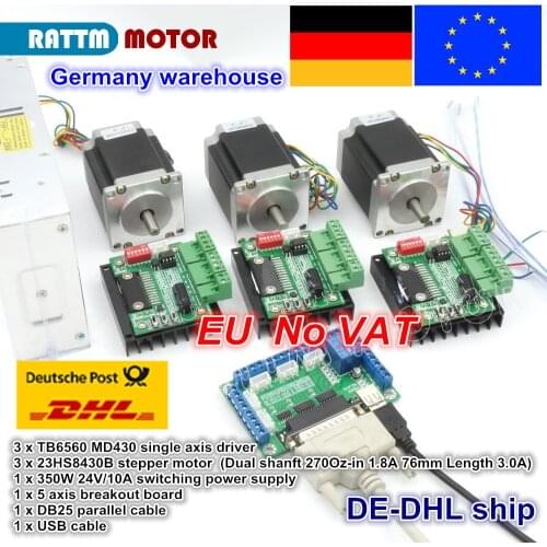 3 Axis CNC Router Kit 3pcs 1 axis TB6560 driver & interface board & 3pcs Nema23 270Oz-in stepper motor & 350W Power supply