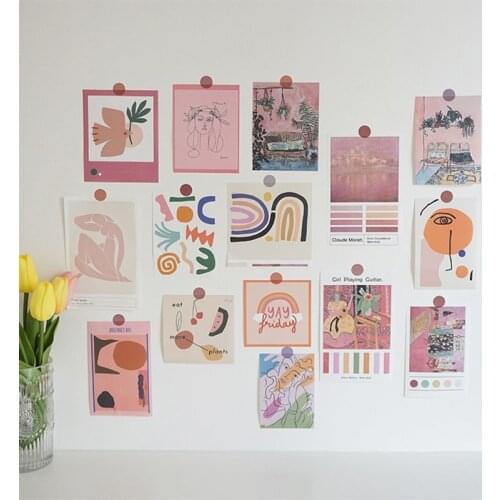 W&G Ins Girl Heart Matisse Wall Sticker 15 Sheets Student Dormitory Room Wall Color Hand-painted Art Card Home Decoration