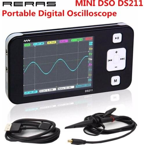 New MINI DS211 ARM Nano Pocket Professional Portable Digital Oscilloscope Digital DSO 211 DS 211 DS0211 DS0 211 with MCX Probe