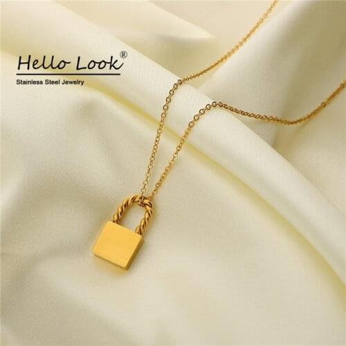 HelloLook Twist Lock Necklace Chic Lock Pendant Necklace Women 18K Gold Stainless Steel Necklace Choker Jewelry