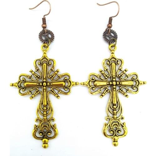 Retro Antique Colors Big Size Crown Cross Drop Earrings for Women