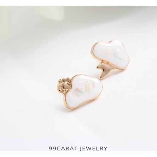 99 carat S925 silver needle anti allergic weather cloud asymmetric Earrings drop glaze shell inlay lovely sweet WW