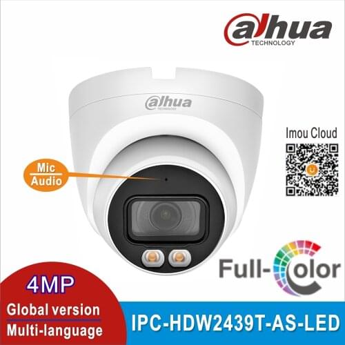 Free shipping Dahua 4MP Full-color Fixed-focal Eyeball Network Camera IPC-HDW2439T-AS-LED-S2 Built-in warm lights IP Camera MIC