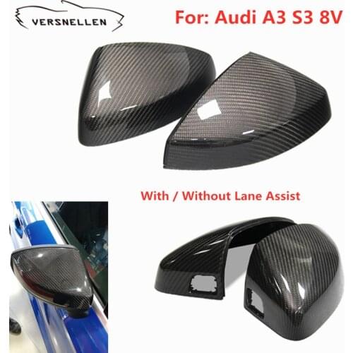 Carbon Fiber 1:1 Replacement Car Mirror Cover With / Without Lane Assist for Audi A3 S3 8V 2014 2015 2016 2017 2018 Mirror Caps
