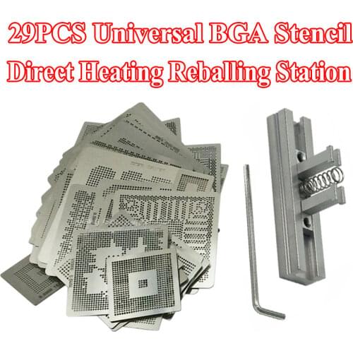 29pcs BGA Universal Direct Heating Stencils Templates + Reballing Jig For Chip Rework Repair Soldering Kit For BGA Rework
