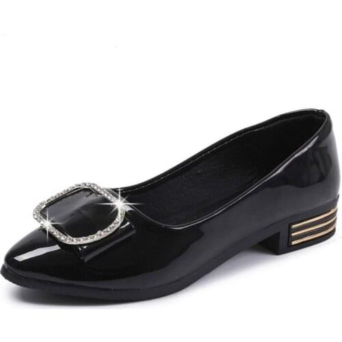Autumn Ladies Patent Leather Diamond Flat Shoes Loafers Women Ballet Flats Female Black Career Office Shoes Pregnant Ladies Shoe