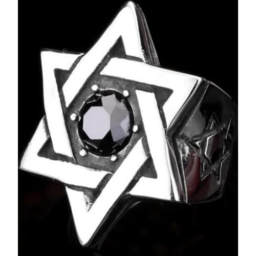 Vintage Personality Stainless Steel Red Crystal Hexagon Silver Color Rings Motorcycle Party Gothic Punk Biker Rings Male Jewelry