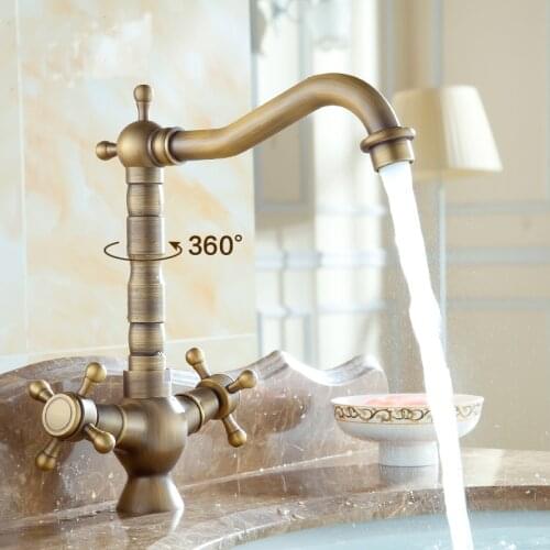 Vidric bathroom basin faucet vintage, Brass retro toilet basin faucet hot and cold, Antique copper brushed kitchen basin faucet