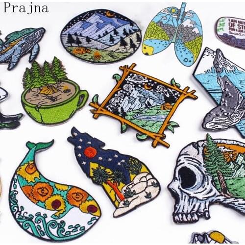 Prajna Iron On Mountain Embroidered Patches For Clothing Outdoor Adventure Patch Natural Stripe On Jacket Clothing Sticker DIY