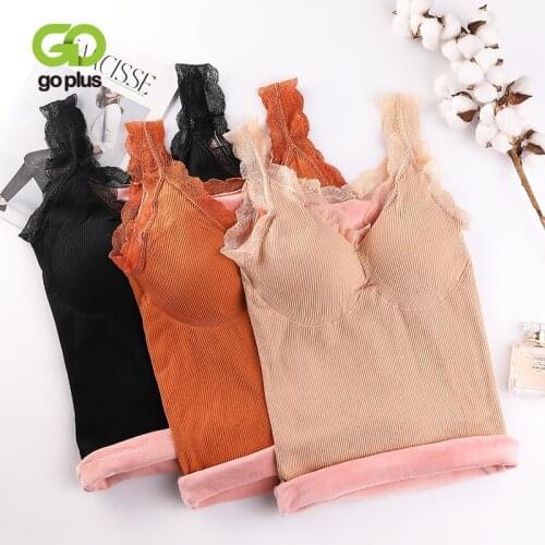 GOPLUS 2021 Women Tank Tops Warm Vest V-neck Lace Sexy Plus Size Velvet Soft Tank Tops Underwear Female Stove Corset Top