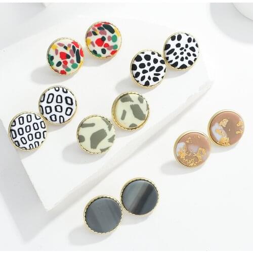 AENSOA Fashion Prints Pattern Disc Polymer Clay Stud Earrings for Women Girl 2021 Unique Round Dots Small Earrings Jewelry Gift