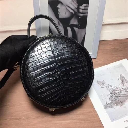 Authentic Crocodile Belly Skin Women Small Circular Purse Genuine Alligator Leather Lady Mini Handbag Female Cross Shoulder Bag