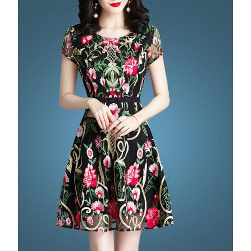 Slim Floral Women New Foreign Style Mesh Summer Color Elegant Lace Elegant Soft And Comfortable Cocktail Dresses 9060