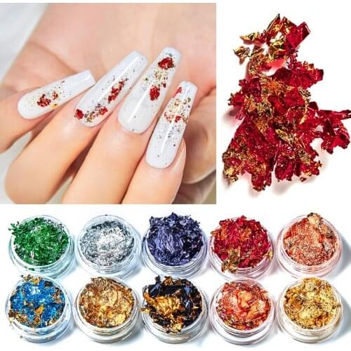 1 Box Nail Sequins Paillette Aluminum Irregular Flakes Gold Pigment Nail Art Decoration Mirror Glitter Foils Paper