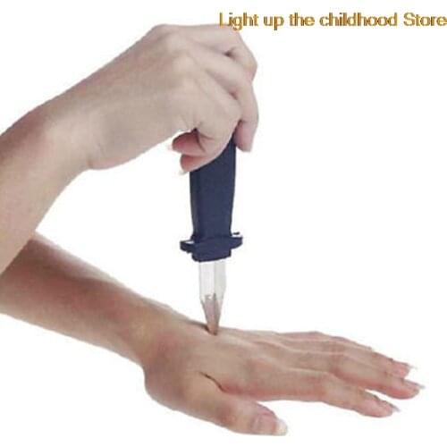 1pc Hot Selling Trick Dagger Knife Retractable SLIDE IN Blade Fun Joke Prank Halloween Prop Fake Gag Toys 18cm