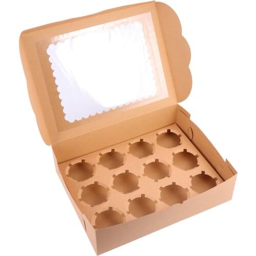 12PCS 12 Cavities Cupcake Holder Box ​Paper Cup Cake Boxes And Packaging Box Cupcake Box Cookie Boxes With Window Bakery Boxes