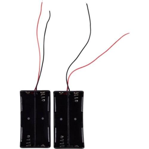 2pcs Black 2 x 18650 3.7V Battery Holder Case Box w Wire Leads