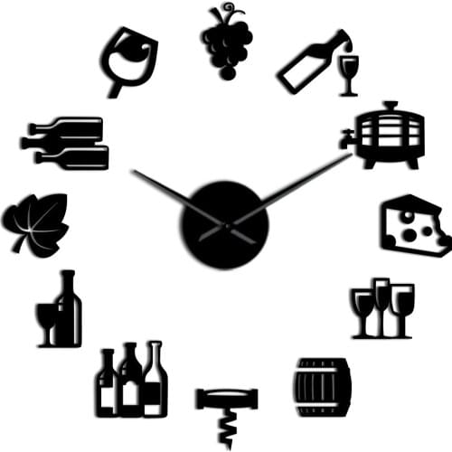 2021 DIY Large 3D Wall Clock Bar Wall Decoration Wall Clock Acrylic Wine Cup Pattern Kitchen Art Sticker