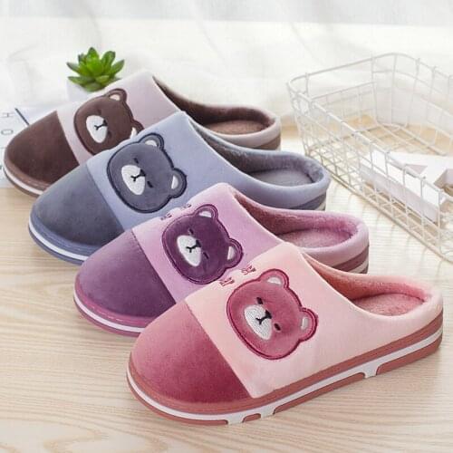 2021 winter men women cartoon bear cotton slippers warm flat shoes comfortable non-slip shoes thickened couple slippers