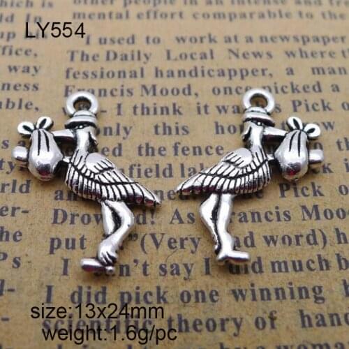 25pcs/lot Antique Silver Plated 13x24mm Ostrich Alloy Charm Pendant Fit DIY Jewelry Findings