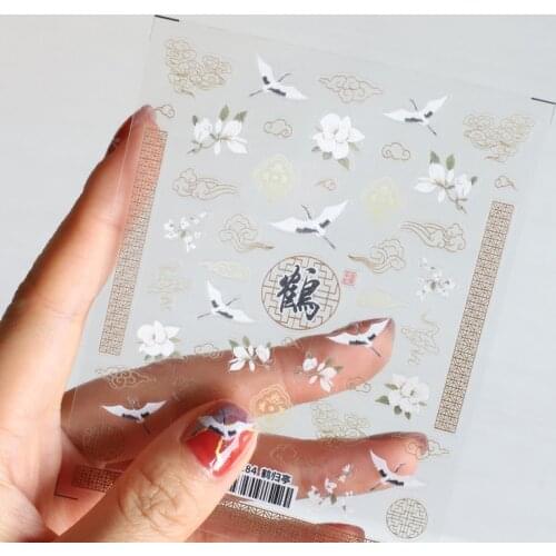 Red-crowned Crane Chinese Style Design 3D Adhesive Nail Art Stickers 5D Embossed Reliefs Nail Decals Wholesale Drop Shipping