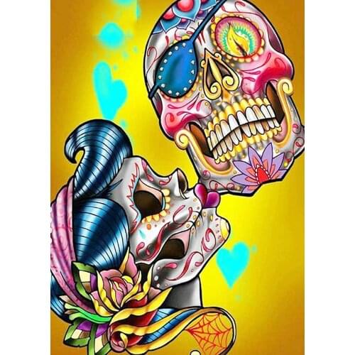5d diy diamond Painting Flowers Skull Kiss Full Drill Diamond embroidery Cross Stitch Mosaic Craft Kit Home Decor Halloween Gift